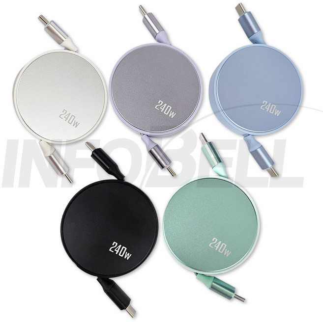 레모토 C to C 240W 릴케이블 초고속 고속 충전 길이조절, 1개, 블랙, 1m