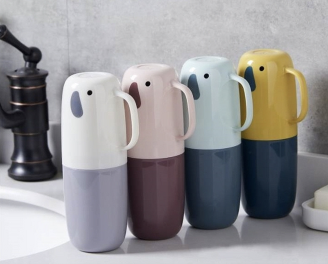 건강한청년 휴대용 코끼리 양치컵 칫솔통 세트 2개 + 오이비누 1개, 스카이블루 + 오이비누, 1세트