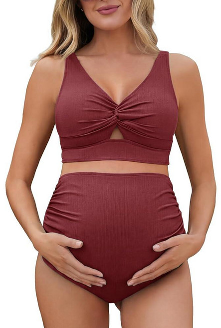 Summer Mae Twist Maternity Bikini Two Piece Pregnancy Swimsuits Cutout Bathing Suit High Waisted R