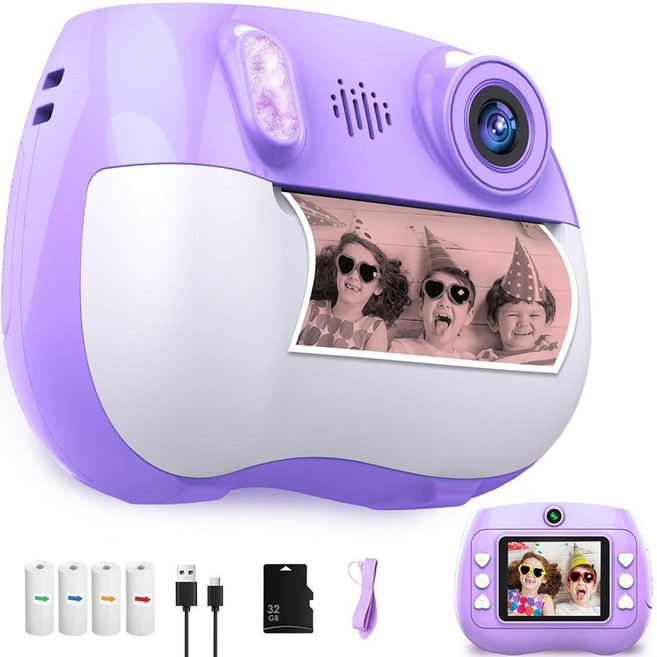 [바유미키] 어린이 프린트 카메라 키즈카메라 즉석카메라 필름카메라 토이카메라 선물, 1개, ZK18(바라색)