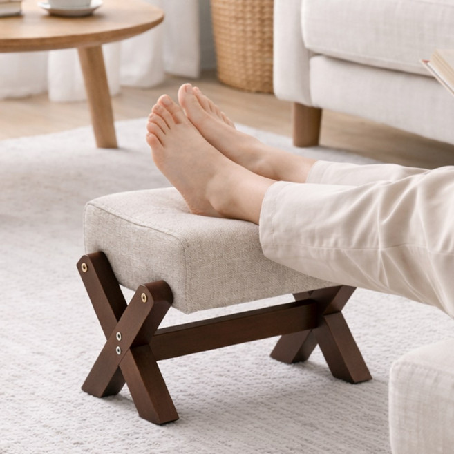 스텔라룸 원목 패브릭 발받침대 풋레스트, 브라운