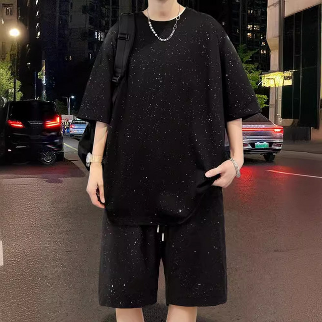 【潮牌滿天星】男士運動套裝 短袖T恤 運動短褲 籃球服 休閒套裝 夏季薄款 寬鬆透氣 速乾面料 籃球運動健身