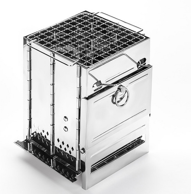 卡片式焚火爐 露營炊具 不鏽鋼烤爐 木柴爐 焚火台, 1個, 小型14x14x21cm