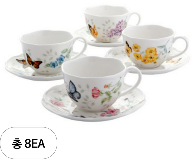 레녹스 버터플라이 메도우 컨페티 커피잔 4종 세트, YELLOW+GREEN+BLUE+PINK, 8개