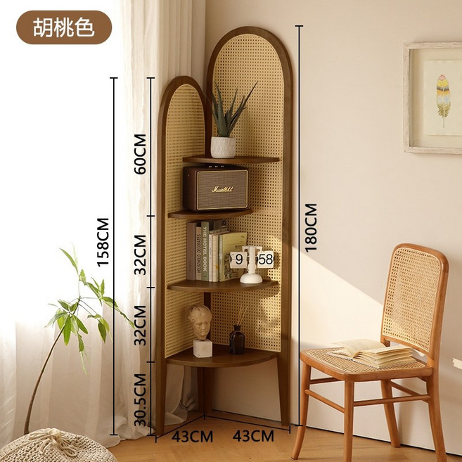 일공이오마켓 코너 구석장식장 거실장식장 원목미니진열장 장식장가구 인테리어가구 원목3단진열장 화분진열대, 라탄월넛