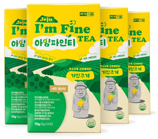 백세식품 제주 아임파인티 스틱 5g x 14포, 4박스, 70g