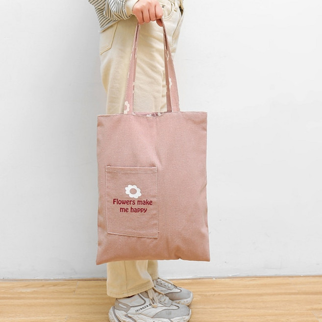 에코백 미니 휴대용 면화 및 린넨 핸드백 쇼핑백 밀레 밀 원단 양면 재사용 가능 대용량 토트 숄더백 친환경