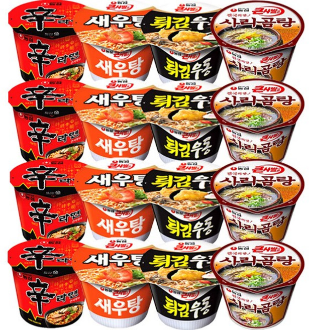 컵라면 큰컵 4종세트 16입(신라면4개+새우탕4개+튀김우동4개+사리곰탕4개), 1개