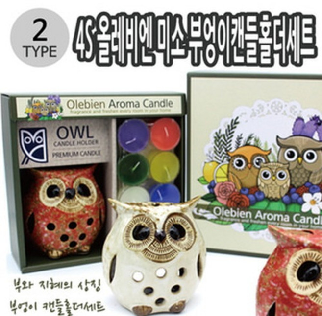 (올레비엔 미소 부엉이 캔들 홀더세트) 티라이트 선물, 레드 012759, 1개