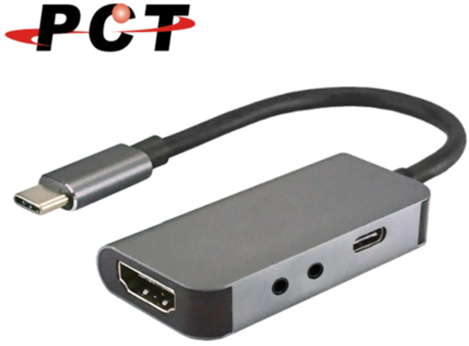 PCT USB-C 轉 HDMI / USB-C PD / TRRS / Mic 轉接器 UHC102MA, 1個
