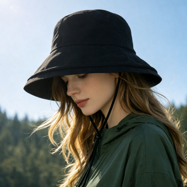 누비즈 챙넓은 턱끈 벙거지모자 버킷햇