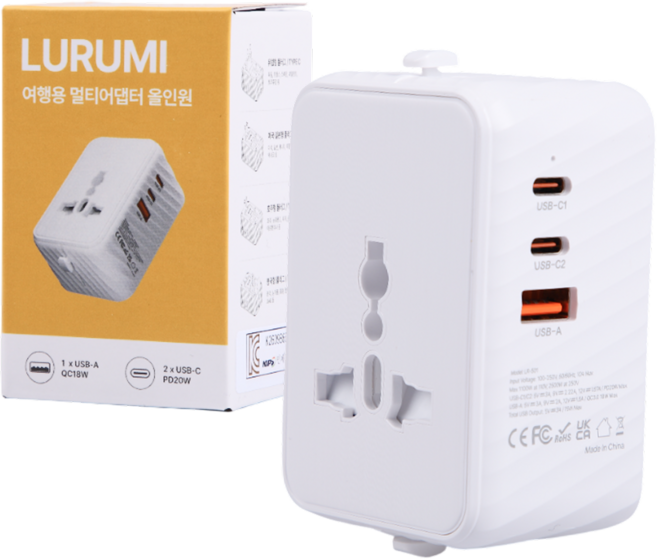 루루미 여행용 멀티 어댑터 3포트 유럽 미국 일본 호주 영국 올인원, 1개