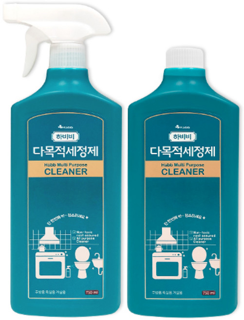 하비비 기름때제거 다목적 세정제 주방 다목적 클리너 싱크대 후드 찌든때 올인원, 750ml, 2개