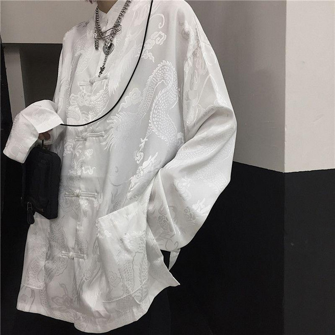 新中式太極國風盤扣網紅襯衫 男女漢服唐裝冰絲國潮中山裝龍袍睡衣