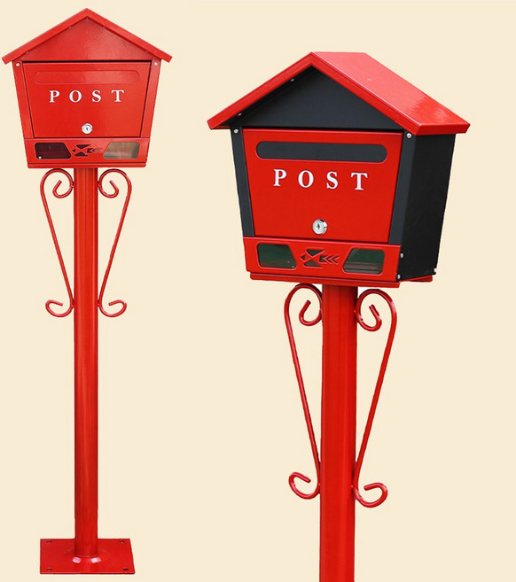 [원진엘앤비] 국산 고급 분체도장 실크인쇄 EGI (녹방지용 아연코팅철판) 스탠드 우체통 표준형 우편함 (앙카볼트 무료동봉), 블랙투톤