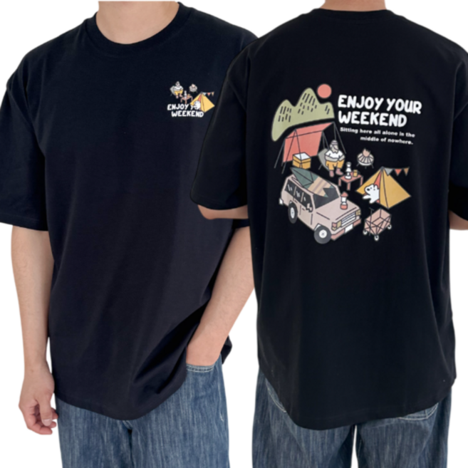 프리티쥬시 남성 여성 오버핏 빅사이즈 프린팅 반팔티 반팔티셔츠 1P