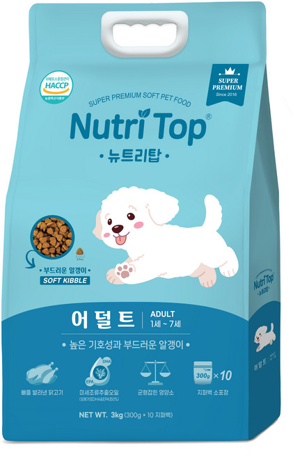 NEW 뉴트리탑 어덜트 강아지사료 노령견 소프트사료 3kg, 닭, 2개