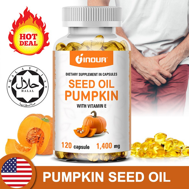 고함량 호박씨유 펌킨씨드오일 비타민E 함유 남성 전립선 모발 피부 건강 120캡슐, 2개, 60정