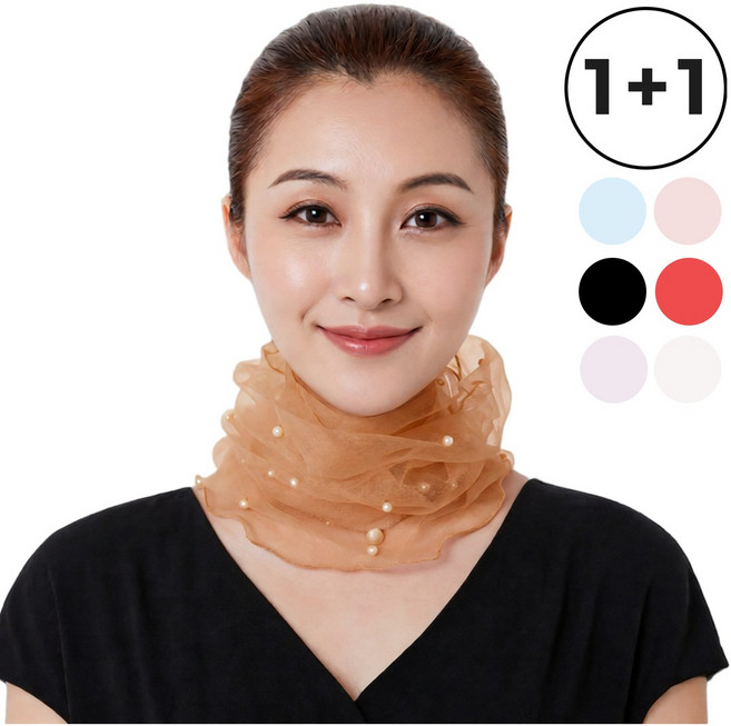 [브엘로]고급형 진주포인트 시스루 레이스 넥워머 스카프 목가리개 목주름 커버 사계절 골프