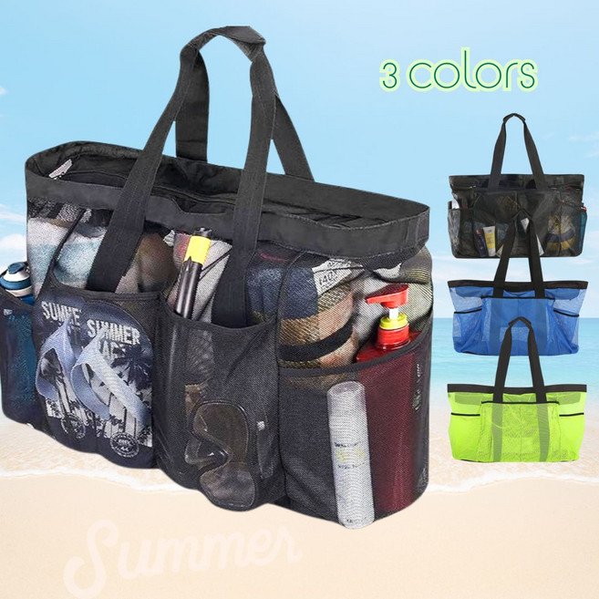 대용량 메쉬 망사 숄더백 수영장 물놀이 해변 망사 숄더백 비치백