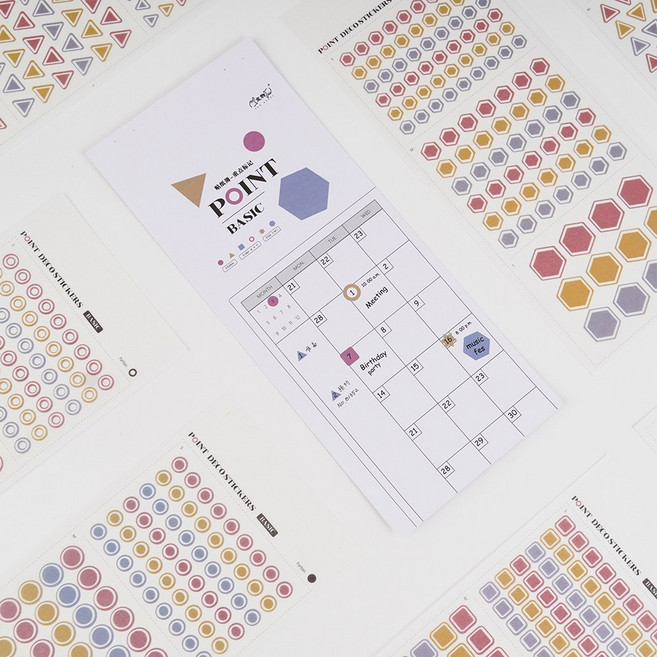 리리월드 감성 다꾸 스케줄러 도형 인덱스 포인트 스티커 세트, 스케줄체크 스티커세트 (12매입)