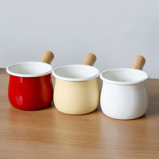 우드 손잡이 인덕션 법랑 밀크팬 미니 소스팬 이유식 냄비, 버터옐로우, 1개