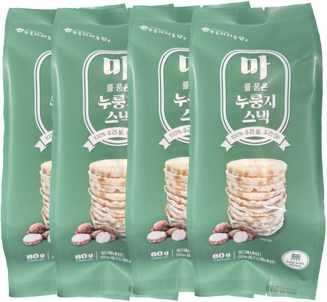 마를품은누룽지스낵 고소한 쌀과자 뻥튀기 떡뻥 아이 어른 노인 영양 비건 과자, 4개, 80g, 동그라미