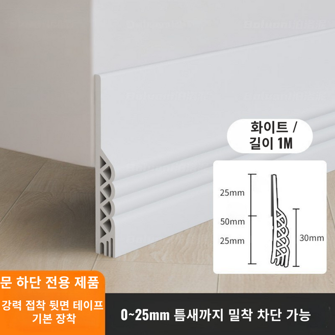 문틈차단 문풍지 문하단틈막이 4중밀착 TPE 도어실링 스트립 100cm (화이트), 1개