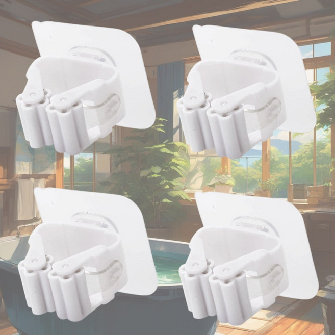 엘체 밀대 걸이 홀더, 4개, 화이트