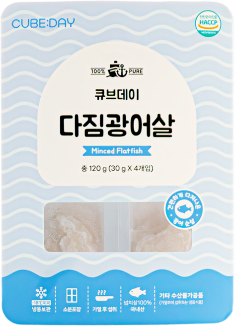 큐브데이 다짐생선 광어살 순살 큐브 토핑 죽, 1개, 120g
