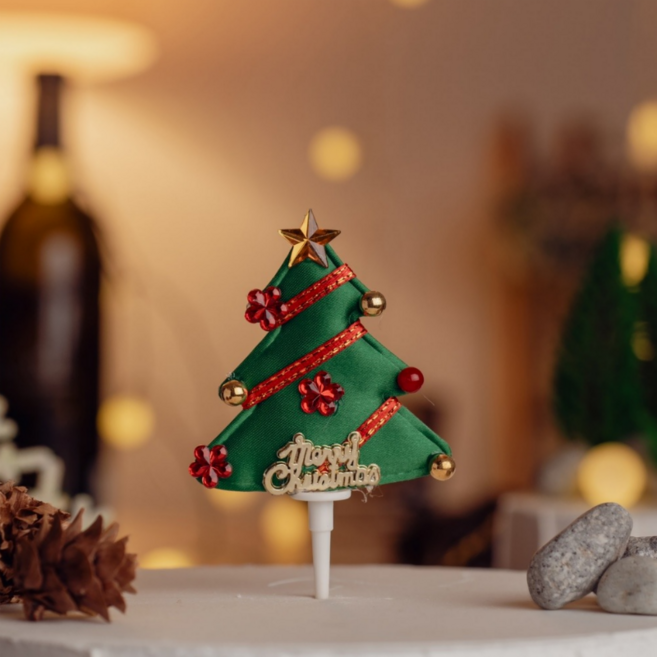 크리스마스 케이크 장식 데코 클레이 리스 토퍼 픽 50개입 대량구매, 50개, 원단트리(DCT-03)