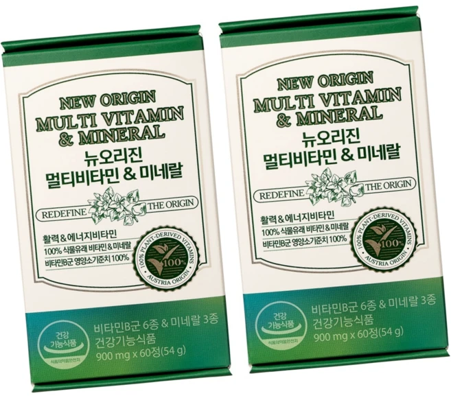 뉴오리진 식물유래 멀티비타민&미네랄 900mg 60정 x 2개입 (60일분), 2박스 - 쿠팡