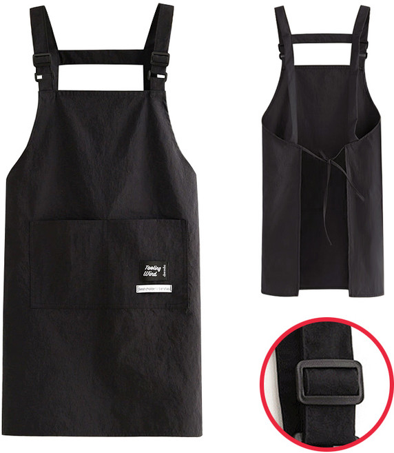 허블리 길이조절 남녀공용 방수 앞치마, 1개, 블랙