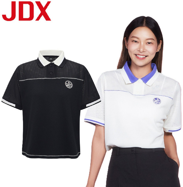 JDX 제이디엑스 25년 여름 상품 세일!! 여성 메쉬 배색 요꼬에리 티셔츠 X2TSWQ6559
