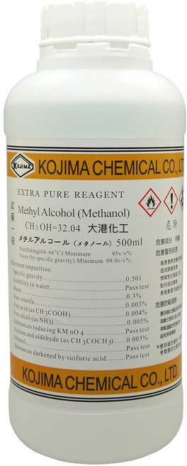 甲醇 試藥 - 試藥級 試藥一級 工業酒精 實驗 原料, 1個, 500ml