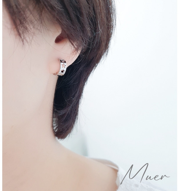 Muer 星星易扣式耳環 圈圈耳扣 銀色 玫瑰金 金色