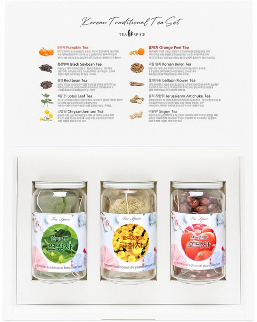 [티스페이스] 프리미엄 한국 전통차 3종 선물세트, 국화차, 검은콩차, 돼지감자차, 1세트, 15티백 3종