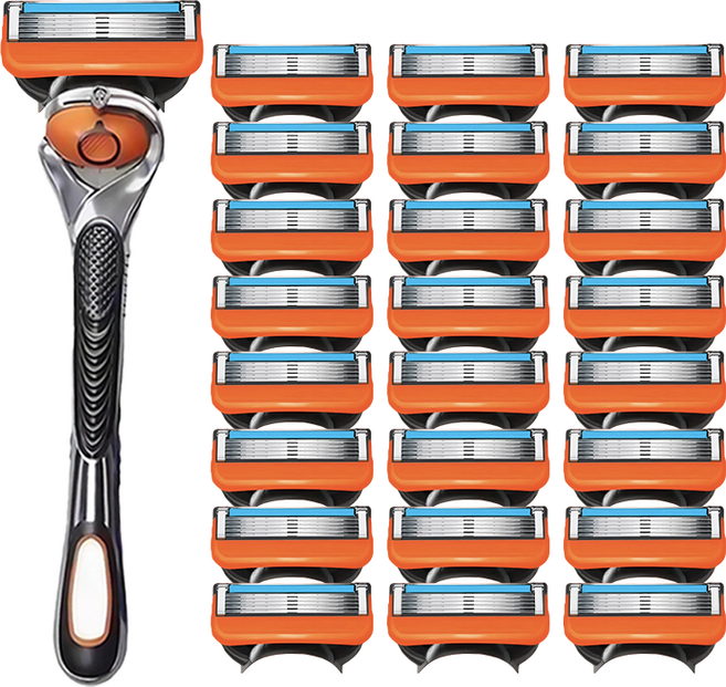 주황 프리미엄 5중 질레트 면도날 퓨전 호환 날카로운 면도기, 12개입, 1세트