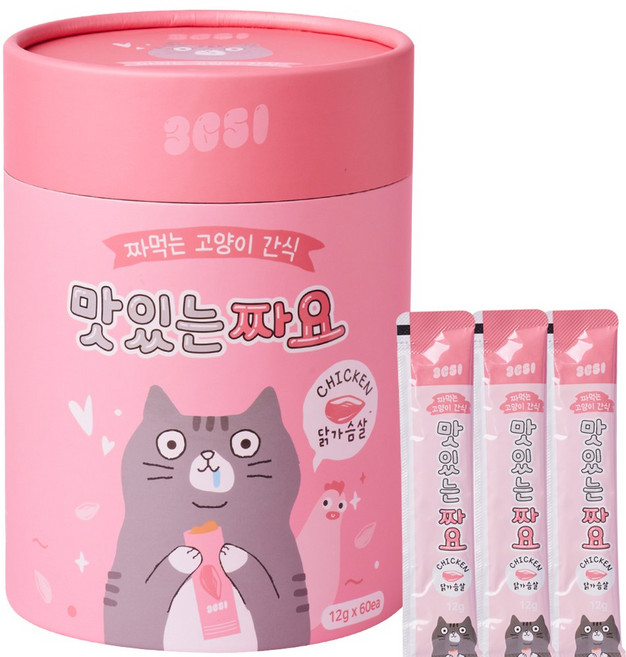3651 맛있는 짜요 짜먹는 고양이 간식, 닭가슴살, 12g, 60개