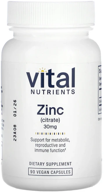 단백질 비타민 철분 마그내슘 칼슘 Vital Nutrients 아연(시트레이트) 30mg 베지 캡슐 90정 고루고루섭취해주세요, VitalNutrients아연시트레이트30mg베지캡슐9, 1개 - 쿠팡