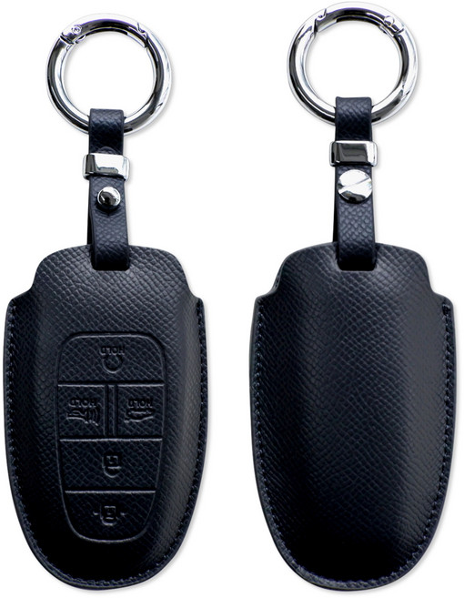 트니르 현대 호환 천연소가죽 차키케이스 그랜져 싼타페 넥쏘 팰리세이드 쏘나타 더뉴 차량용품 선물포장, 현대B타입(5버튼), 다크네이비