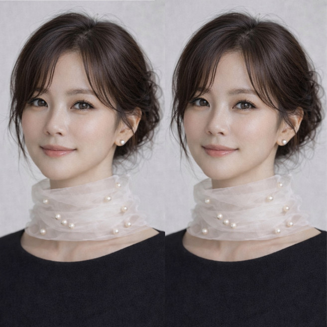 1+1 쉬폰스카프 멀티스카프 시스루 쁘띠 진주 메쉬 레이스 스카프 여성넥워머 목주름커버 목보호