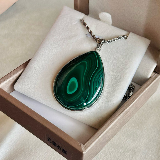 孔雀石項鍊 附銀鍊 水滴型墜飾
