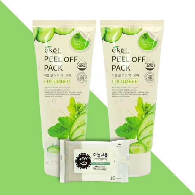 피지 흡착 이켈 필 오프 팩 오이 2개(+휴대용 물티슈 1개), 단품