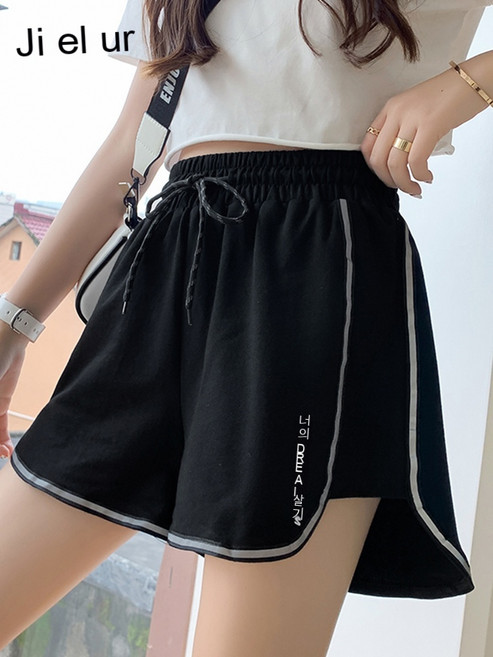 ANIASAI 간단한 편지 스트 라이프 여름 반바지 블랙 한국어 패션 느슨한 멋진 반바지 여성 캐주얼 M-XXL 스포츠 여성 반바지 화이트