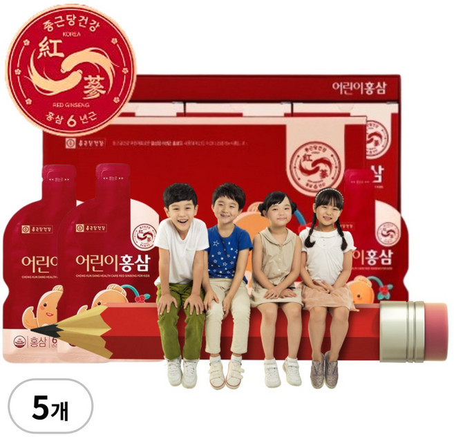 종근당 어린이 홍삼 6년근 홍삼농축액 사양벌꿀 진세노사이드 진액 원액 엑기스, 5개