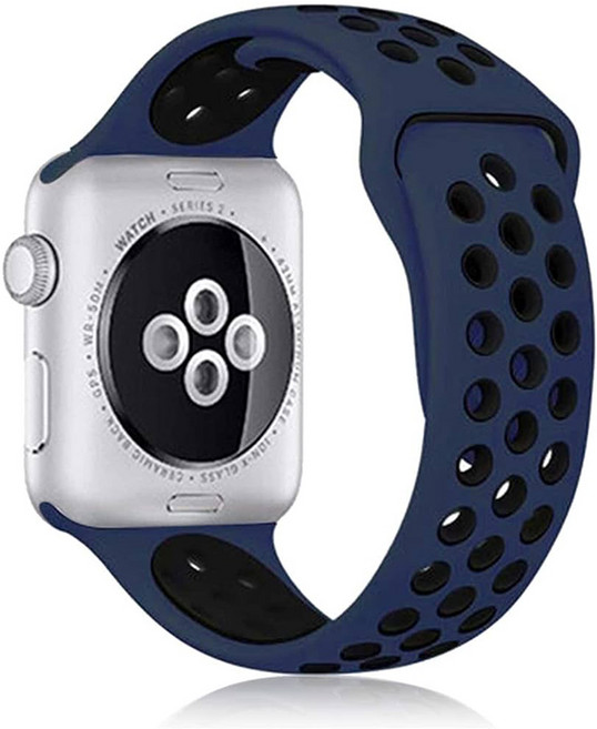Apple Watch 38mm 42mm 40mm 44mm 소프트 실리콘 밴드 통기성 스포츠 실리콘 스트랩과 호환되는 시계 밴드, 네이비 / 블랙