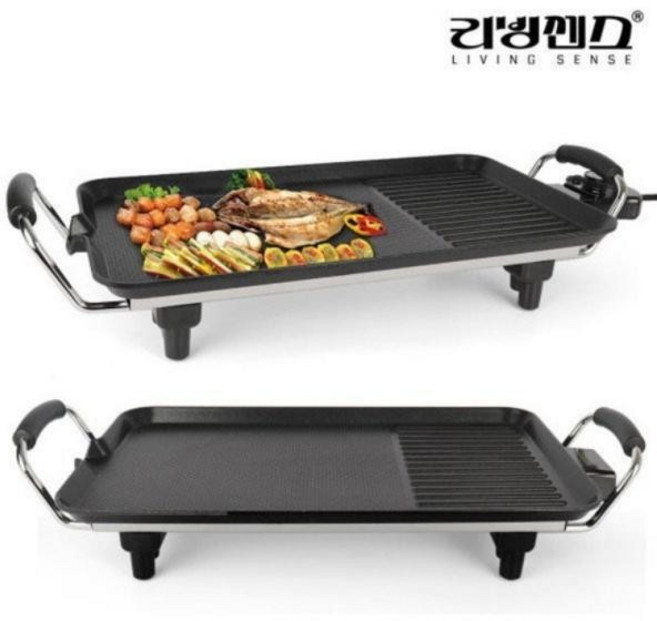 리빙센스2440G/1350논스틱코팅 미니 바베큐 그릴 사각 전기그릴 삼겹살 구이팬 가정용, 상세페이지 참조