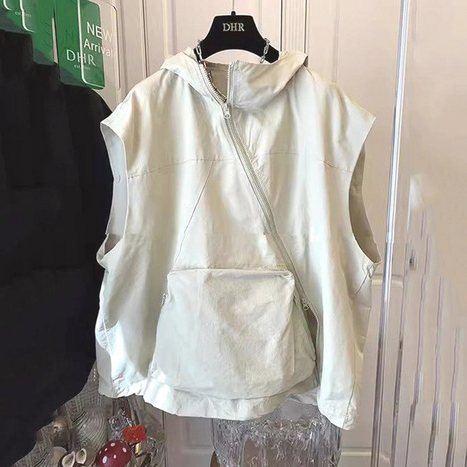 여성 후드집업 베스트 오버핏 후드 조끼 여름 루즈핏 얇은 민소매 자켓 빅사이즈 가디건 점퍼