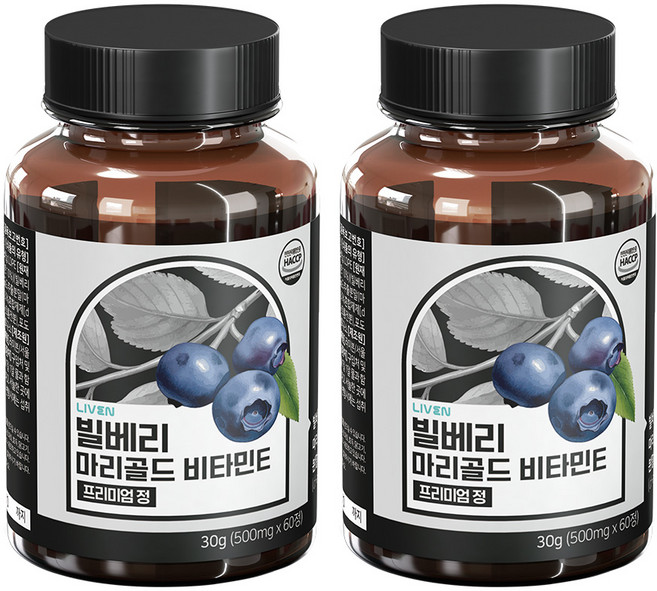 라이븐 빌베리 안토시아닌 마리골드 루테인 비타민E 프리미엄정 2개월분, 2개, 60정